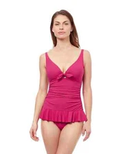 Gottex Profile Size 12 Dandy Bow Tie V-Neck Cherry 1-Piece Swimdress NWT