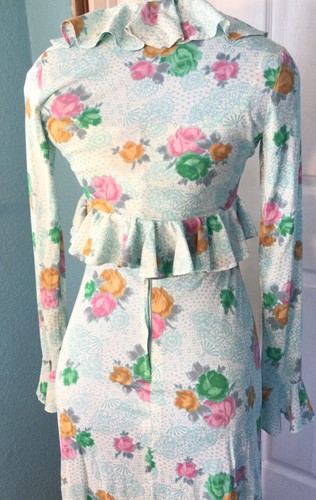 Brandye California Maxikleid Größe S Small 2 Stück blau Blumenmuster Vintage Kleid - Bild 14 von 15