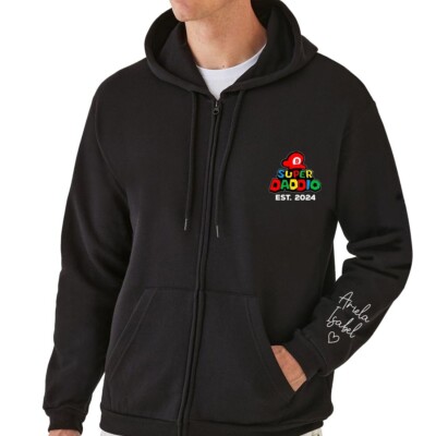 ZIP HOODIE (2426-Brustlogo) Vatertag individuelles Jahr Kinder Name auf Ärmel Pullover