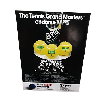 1977 Ten Pro Tennis Ball Grand Masters Original Vintage Print Ad 70s racquet