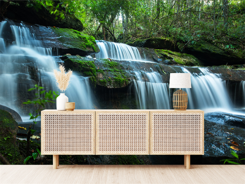 3D Green Forest Creek Self-Adhesive Wall Murals Poster Wallpaper for Bedroom - Picture 2 of 5