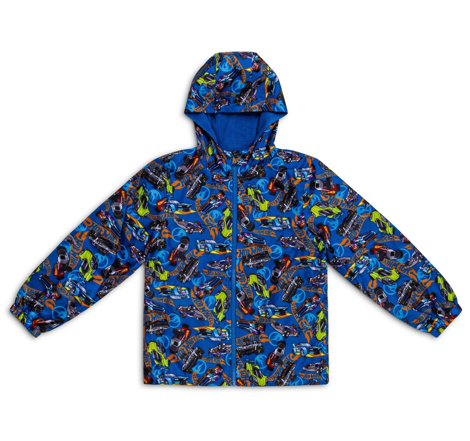 Hot Wheels Boys Raincoat | Blue Waterproof Fleece Lined Rain Jacket with Hood