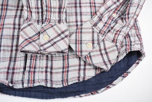Camisa Lee Para Hombre Pequeña Mezcla De Lino A Cuadros Doble Capa Azul - Imagen 5 de 7