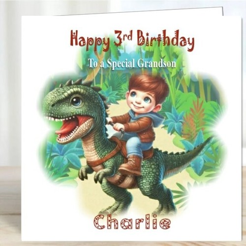 Personalised Boys Birthday Card Dinosaur Jockey - Picture 4 of 5
