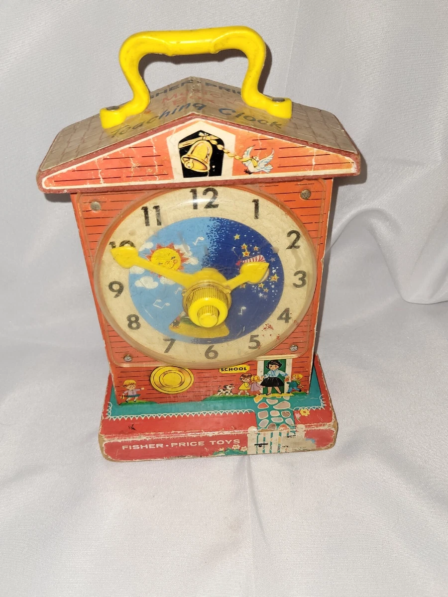 Vintage 1968 Fisher Price Music Box Teaching Clock In Working Condition