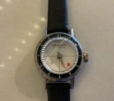 Brichot Watch,17 Jewels,Red Dot 2nd Hand,Rotating Crystals New Leather Band