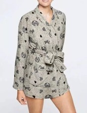 VICTORIA  S SECRET PINK LOGO COZY SHORT PLUSH WRAP BATH ROBE TEDDY GRAY XS