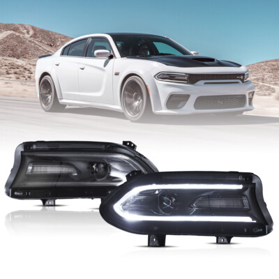 VLAND LED DRL Projector Headlights For 2015-2022 Dodge Charger Halogen Dual Beam