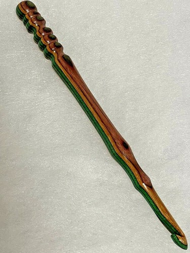 Hand carved Colors of Fall WOOD YARN CROCHET HOOK size J - Picture 3 of 3