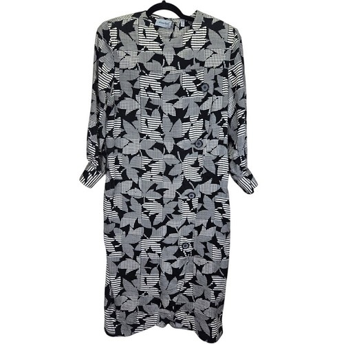 Vintage Adrianna Papell 100% Silk Womens Dress 10 Office Academia Houndstooth - Picture 6 of 9