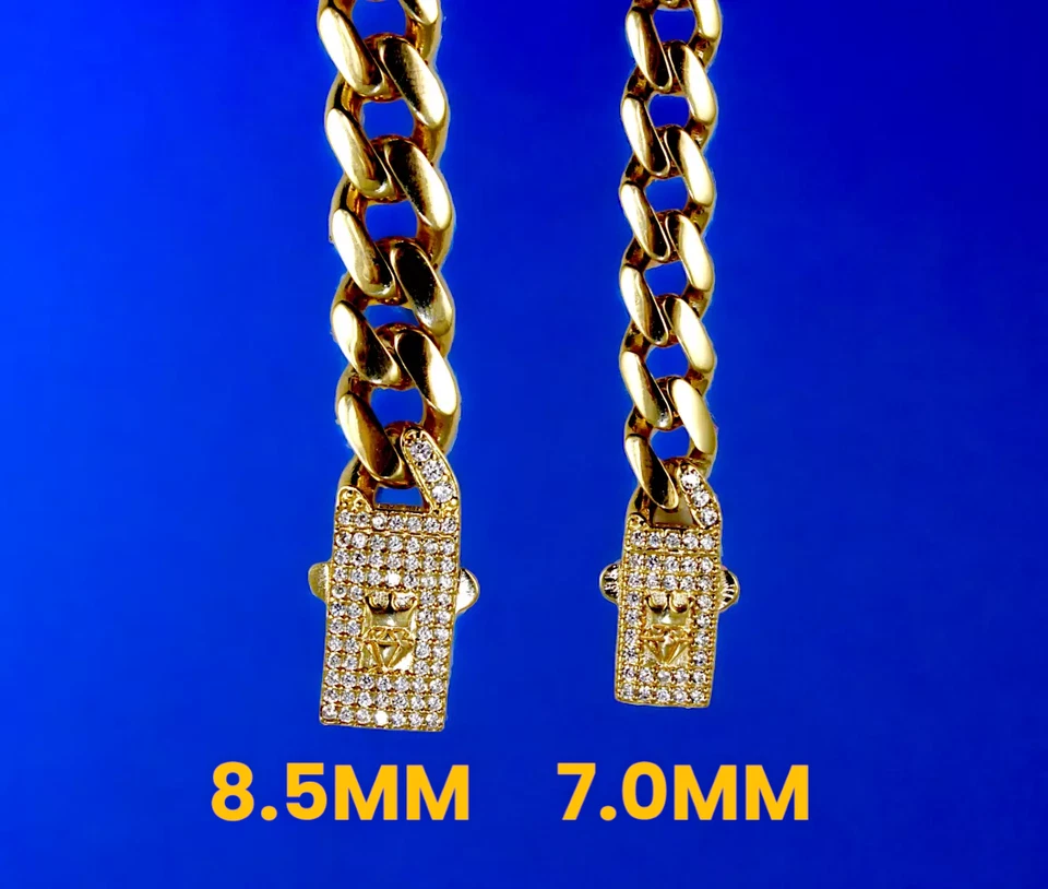 14K Yellow Gold SOLID Virgin Mary CZ Monaco Cuban Link Chain ID Bracelet Real - Image 4 of 4