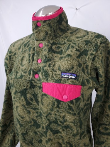 Patagonia Synchilla Snap T Fleece Pullover Womens XS Green Lotus Flower Hawaiian - Picture 3 of 10