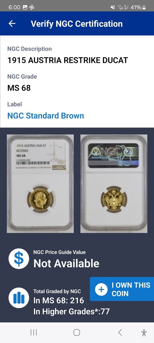 コレクション 1915 Austria Ducat MS68 NGC 🐘 VERY RARE - 1915 Austria Gold 1 Ducat Restrike NGC 68