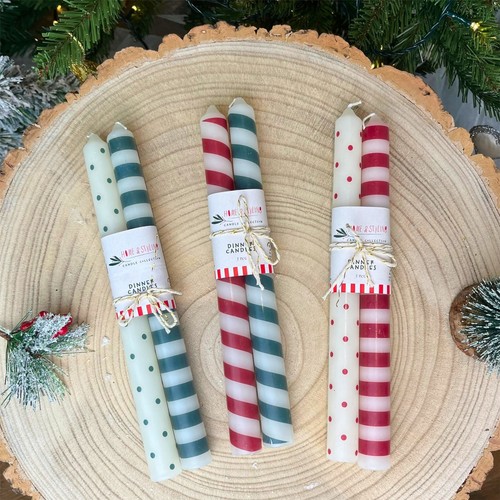Pair of Unscented Christmas Candles | Set of 2 Tapered Dinner Candles - 25cm - Picture 2 of 7