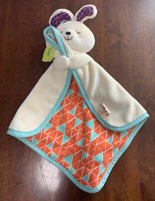 B Cuddly plush bunny rabbit small baby security blanket lovey red orange blue