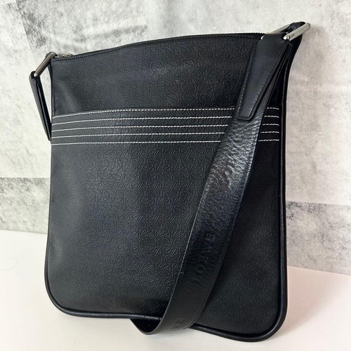 LOEWE Repeat Anagram Leather PVC Shoulder Crossbody Bag Black Silver Hardware