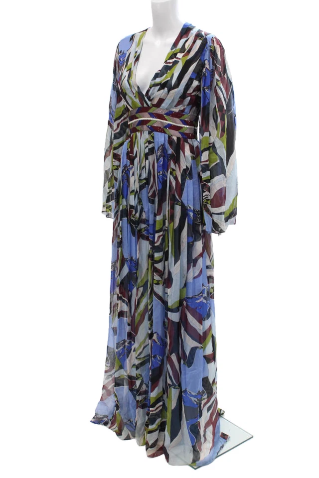 Maxi Vestido Envolvente Emilio Pucci Mujer Azul Geométrico Manga Larga Algodón Talla 4 Foto 2 de 4