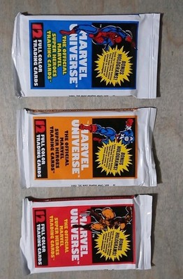 Lot Of (3) 1990 Impel Marvel Universe Series 1 Sealed Packs, Pack Art Set Lot