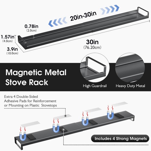 4X Strong Magnetic, 30" Adjustable Oven Shelf Spice Rack Over the Stove, Seas... - Picture 2 of 5
