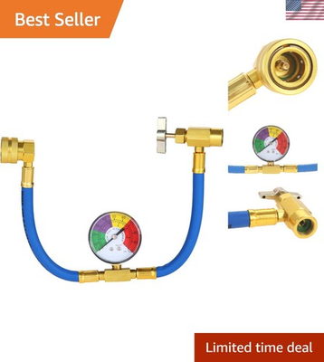 #ad Professional R134A Recharge Hose 90° Coupler Pressure Gauge amp; Aluminum Build $29.99