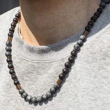 10mm Natural Stone Beaded Men Necklace Handmade Jewelry Copper Hematite Necklace