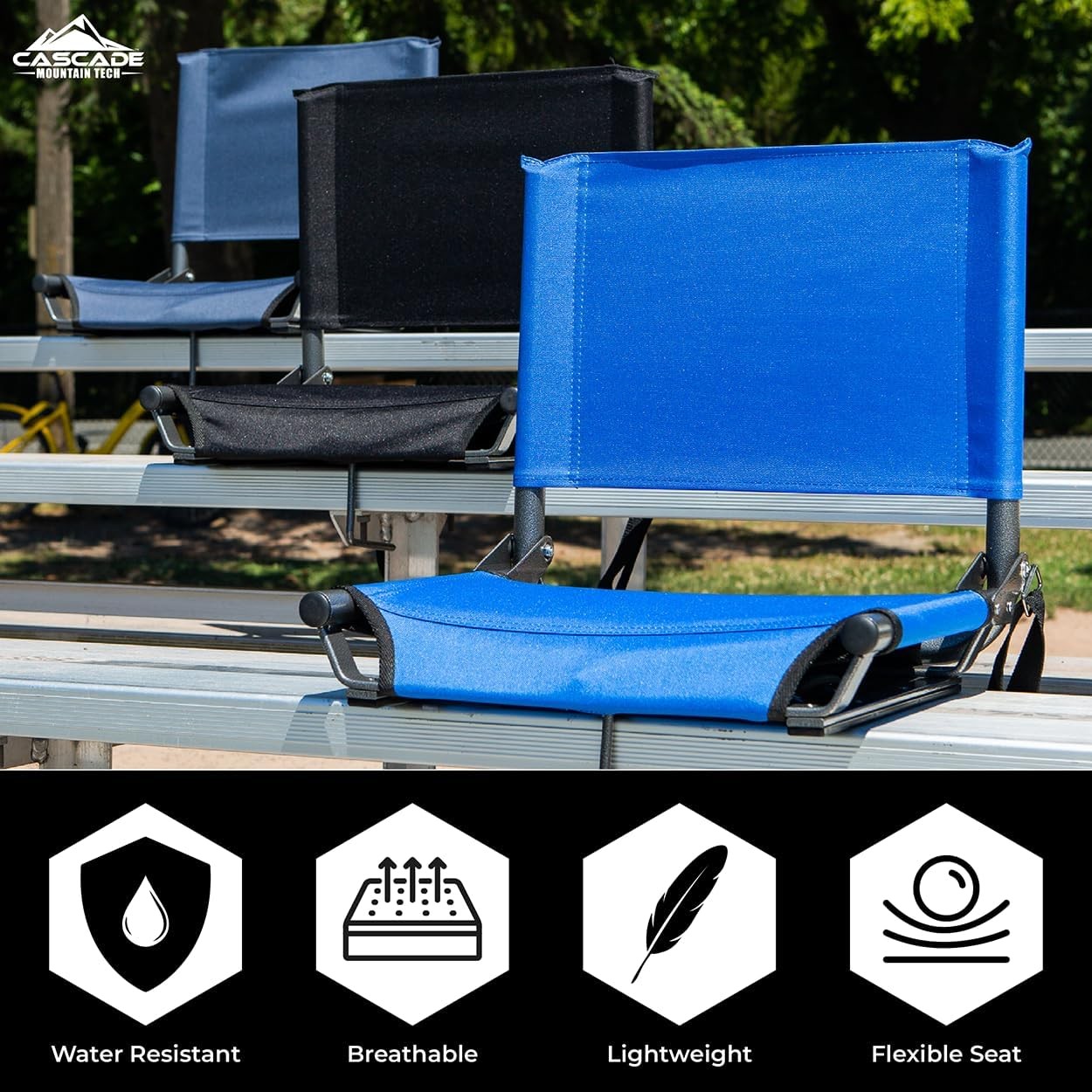 Cascade Mountain Tech Portable Folding Steel Stadium Seats Regular 17", Black 