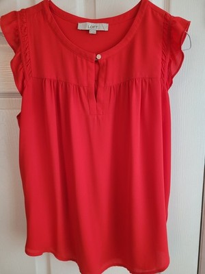 Ann Taylor Loft Red Flutter-sleeve Top, EUC