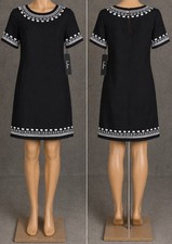 Lulus 67480 Mini Dress Womens Black Cream Geometric Embroidered Keyhole Back