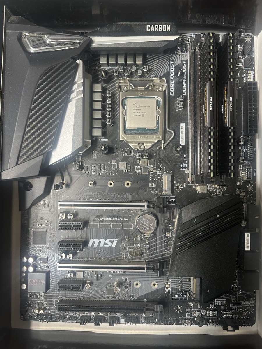 MSI MPG Z390 GAMING PRO CARBON, Intel i9-9900K, Corsair DDR4 RAM