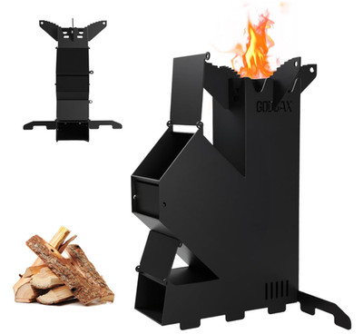 Portable Rocket Stove for Cooking Wood Fire BBQ, Camping & Outdoor Events, with