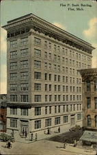 Flint Michigan Flint P Smith bldg antique car Edwardian fashion vintage postcard