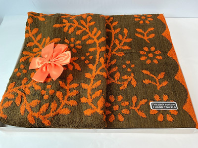 2 x VINTAGE HANDTÜCHER ORANGE BRAUN MCM RETRO 60ER 70ER NEU KITSCH