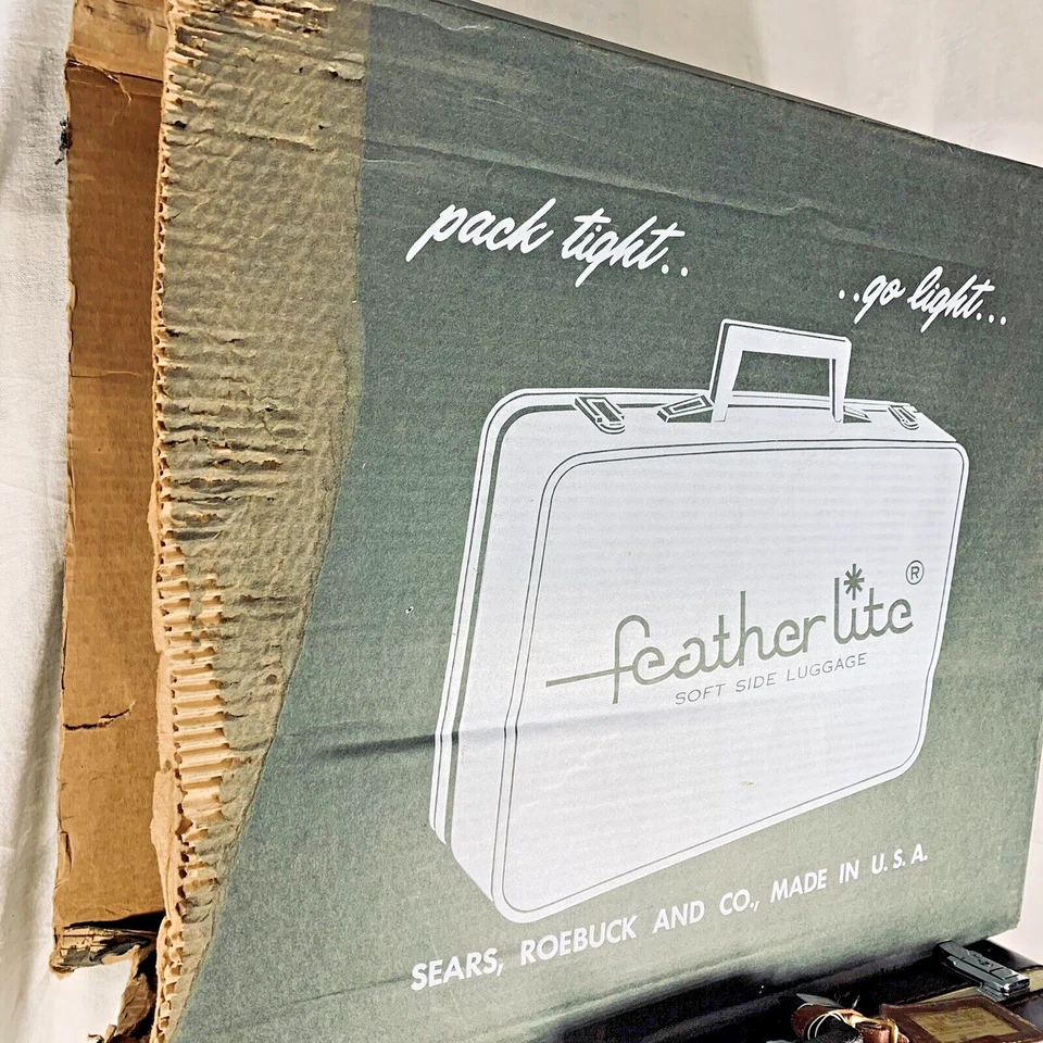 Feather Lite Suitcase Brown Vinyl Soft Side Luggage 26x17x7 Travel Vintage Used - Image 2 of 4