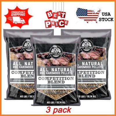 3 pack Pit Boss 100% All-Natural Hardwood Blend BBQ Grilling Pellets 40 lbs/each
