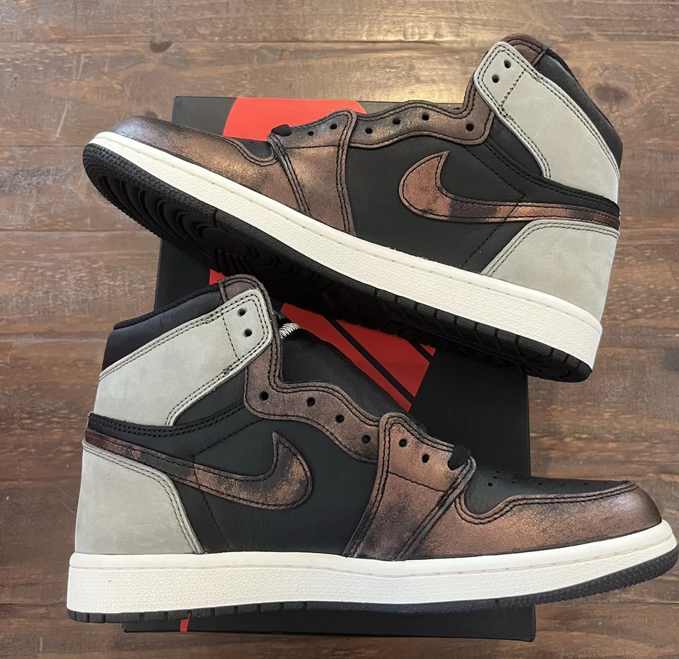Talla 9.5 - Nike Air Jordan 1 Retro OG Pátina Alta Marrón Verde Gris Nuevo Ds Foto 2 de 4