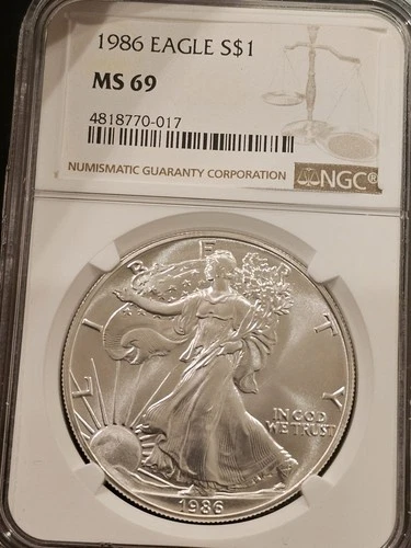 1986 American 1 oz Silver Eagle Coin - NGC MS69  .999 $1