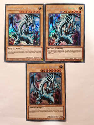 3x Blauäugiger W. Drache CT14-DE002 Secret-Rare YU-GI-OH Karten Playset