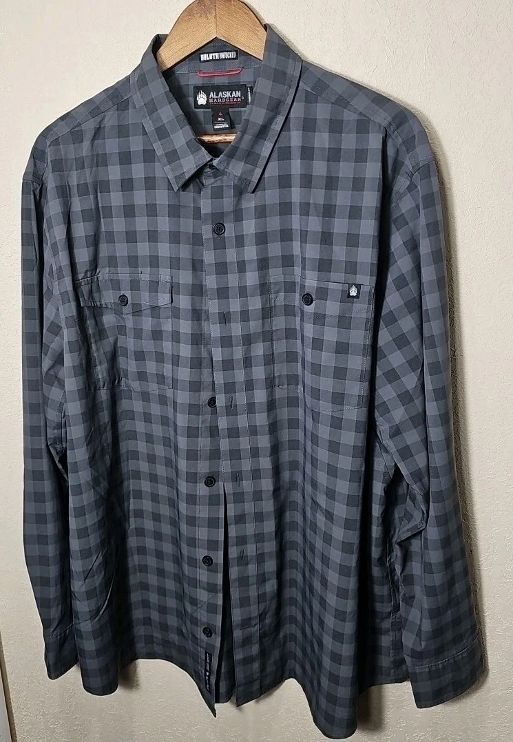 Duluth Untucked Alaskan Hardgear Men's XL Standard Gray Check Button Down Shirt