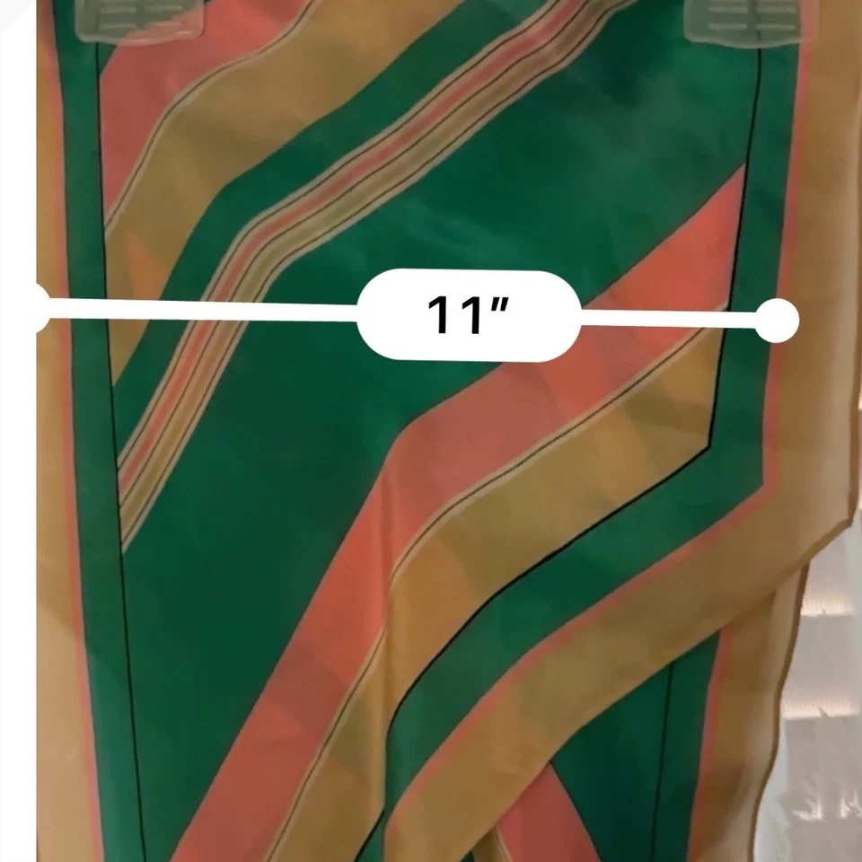 Vintage Anne Klein Oblong Scarf Green Pink Gold Stripe 62" Logo Retro 70s 80s - Image 3 of 4