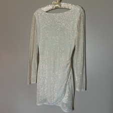 Y2K Disco White Rainbow sequin Party Bodycon Mini Homecoming Dress Small