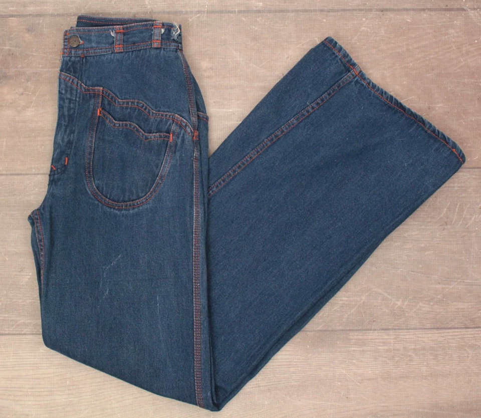 VTG Women's 70s N'est Ce Pas Denim Tulip Pocket Bellbottom Jeans Sz 27" 1970s - Image 3 of 4