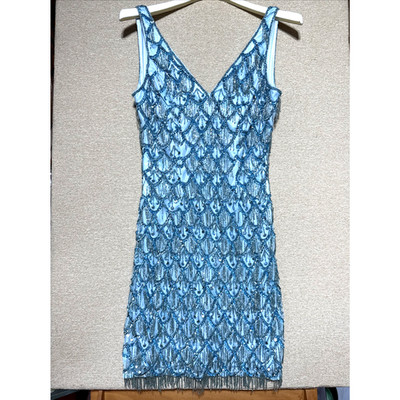 Prima Vera #4042 Size 4 Homecoming Dress Fringe Beaded Blue Mermaid Unique