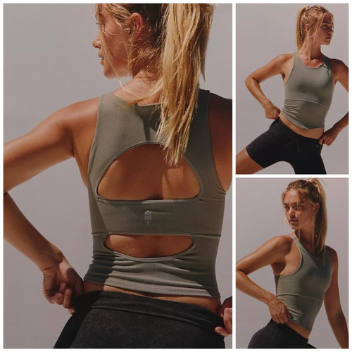 NWT Free People Movement Free Throw Unwind Cami ~ XS/S Sage Stone Army