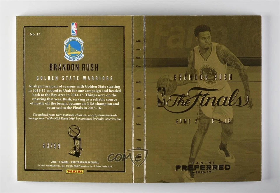 Folletos de las Finales de la NBA 2016-17 Panini Preferred 2016/99 Brandon Rush #13 Foto 2 de 2