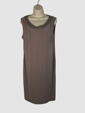 60 R M Richards Women's Gentle Brown Sleeveless Metallic Trim Dress Size 12