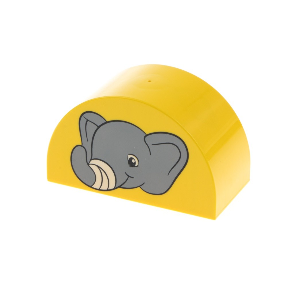 1x LEGO Duplo Construction Stone 2x4x2 Yellow Double Curved Printed On Elephant