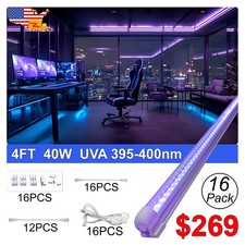 16 Pack Black Light Fixture 4FT 40W UV LED Christmas DJ Party Club Glow Party