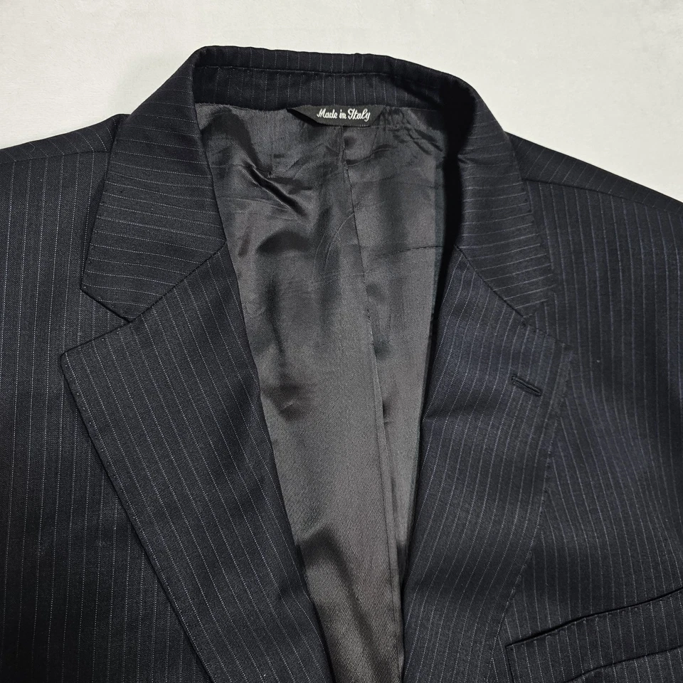 Мужской дорожный костюм Ermenegildo Zegna 48R 40x29 темно-синяя шерстяная и шелковая булавка в полоску Италия - Изображение 4 из 4