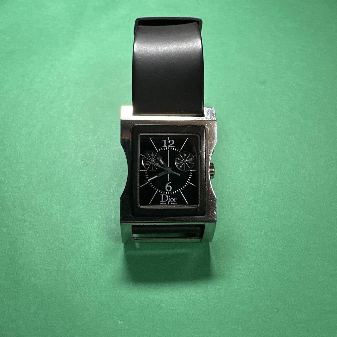 Montre chronographe Christian Dior quartz CD034313 argent noir rectangulaire occasion