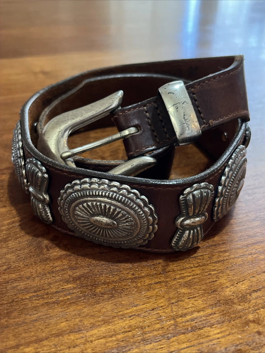 Vintage Billy Belts Calif Western Leather Belt Silver Brass  display picture 2